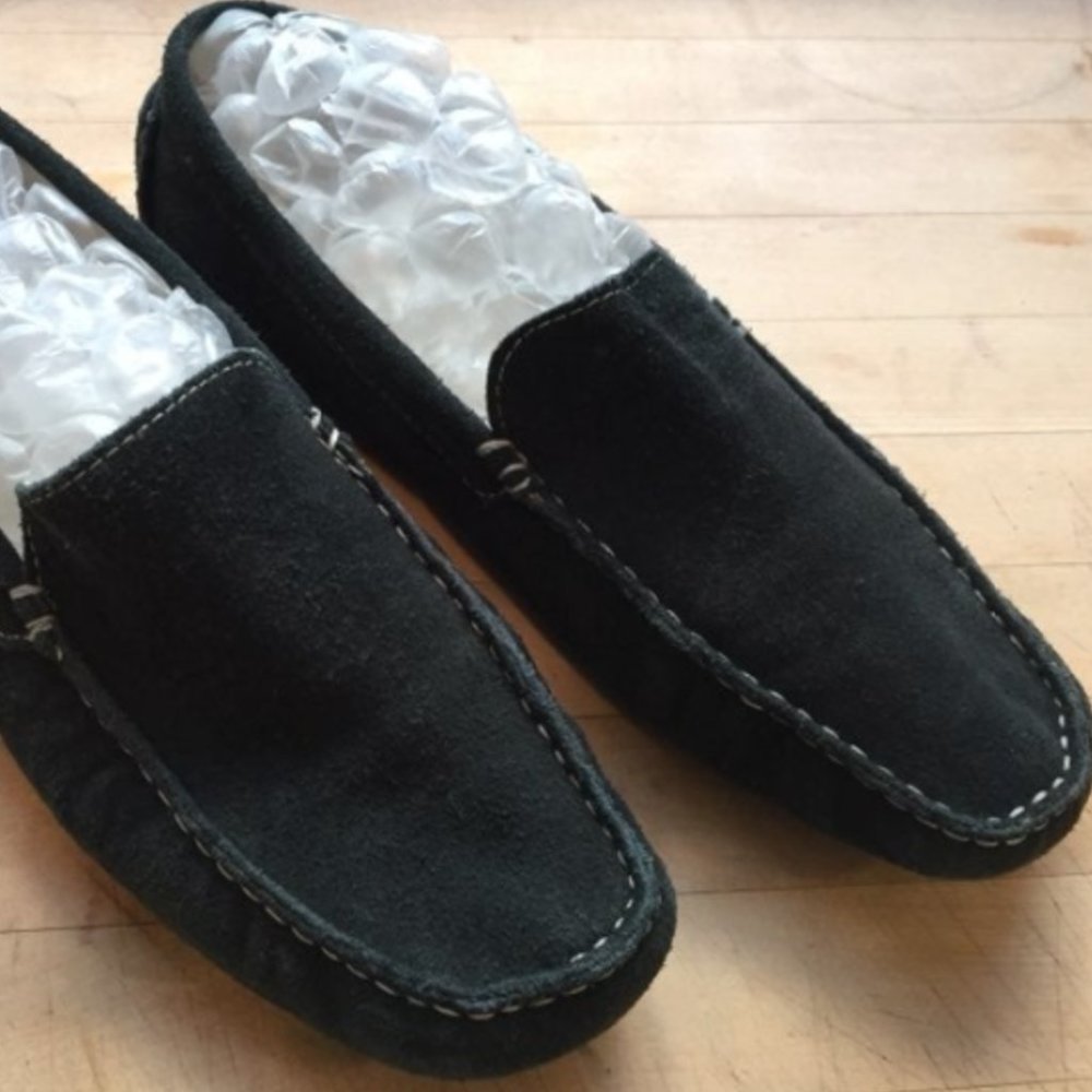 Navy Blue Suede Driving Loafers